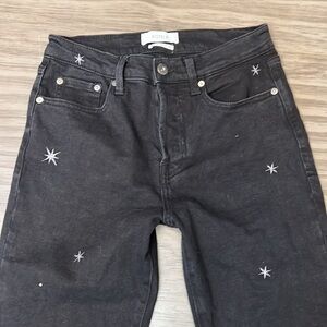 PISTOLA HIGH RISE BUTTON FLY BLACK JEANS WITH EMBROIDERED STARS 26